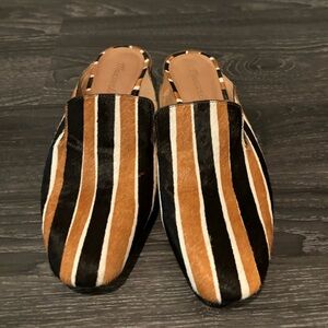 Madewell Willa Calf Hair Tan & Black Striped Loafer Mule, Size 8.5